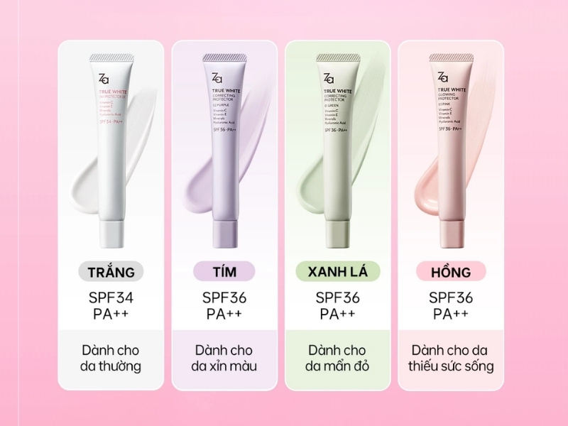 Bảng màu kem lót nâng tone chống nắng Za
