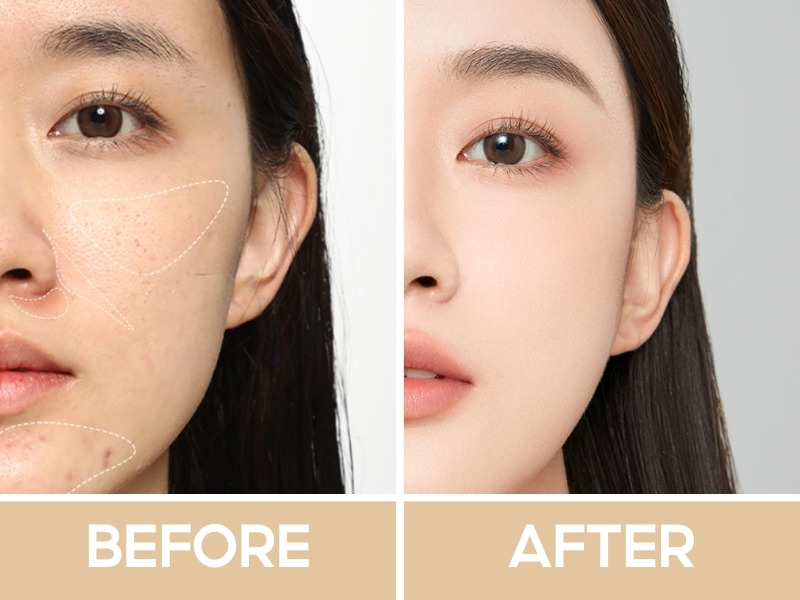 Trước và sau khi đánh hũ che khuyết điểm Focallure
