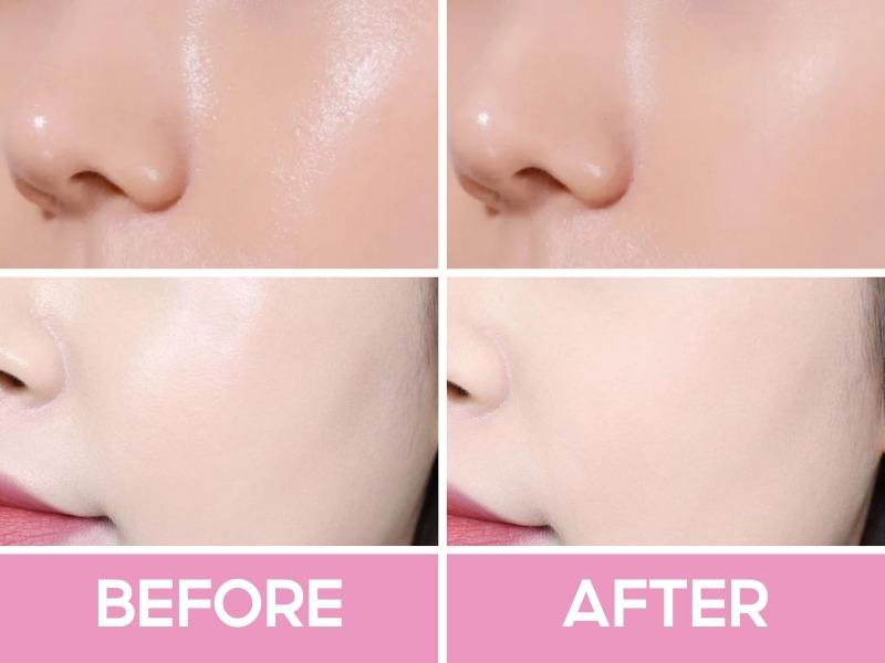 Trước và sau khi dùng phấn phủ About Tone hồng
