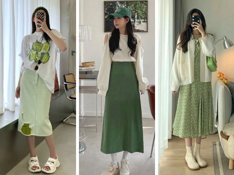  Phối xanh lá và trắng theo phong cách trẻ trung

