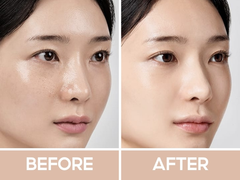 Trước và sau khi dùng phấn phủ kiềm dầu TFIT