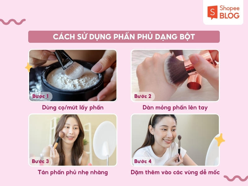 Cách đánh phấn phủ dạng bột không mốc nền