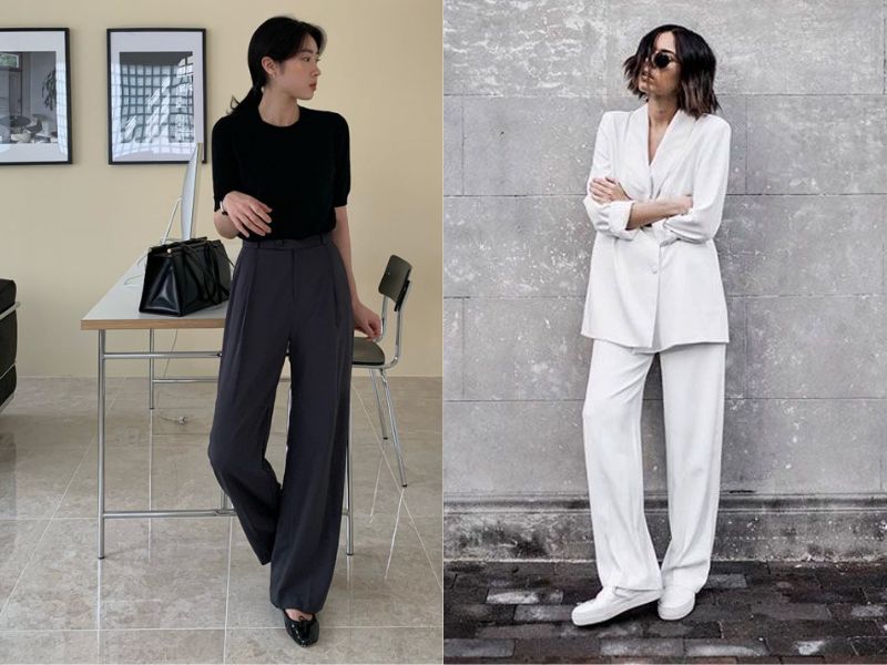 Outfit all black hoặc all white.