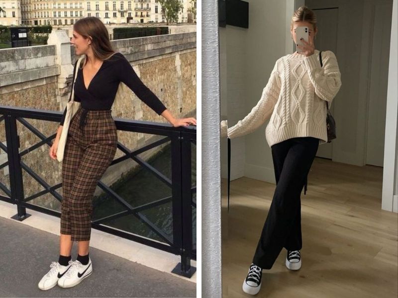 giày bata với outfit cổ điển
