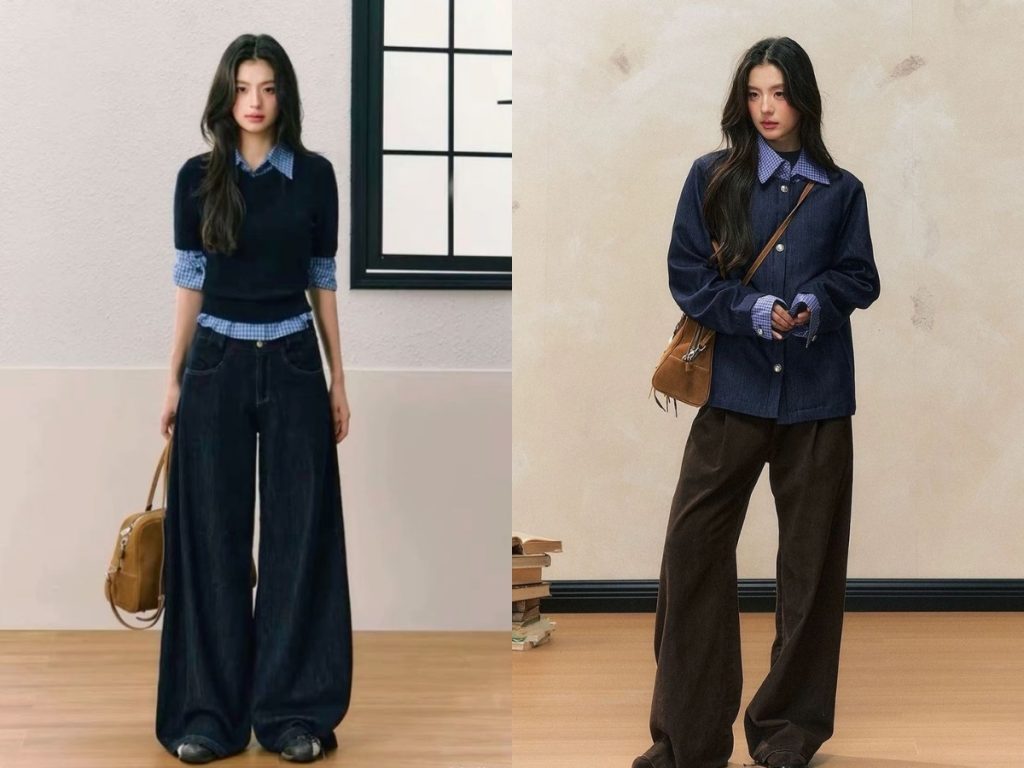 Outfit xanh navy kết hợp màu đen 