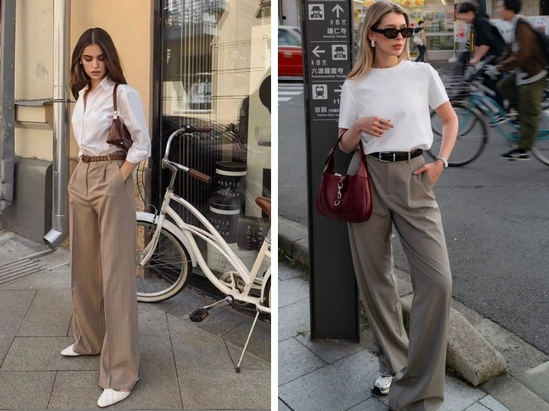 outfit áo sơ mi và quần tây ống đứng
