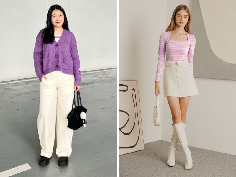 Phối màu kem và màu tím