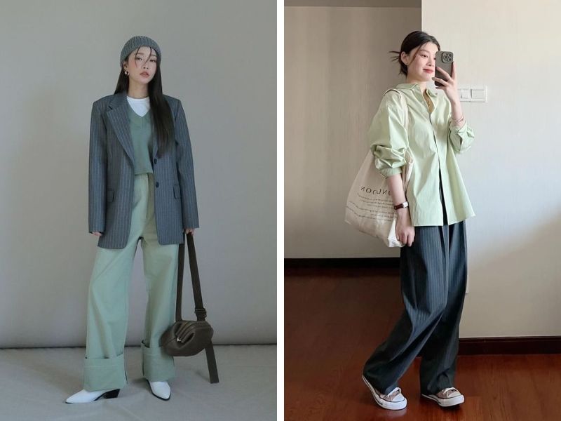 Phối xanh lá và xám đậm