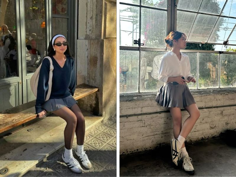 giày bata cổ thấp outfit cho nữ với quần ngắn váy ngắn