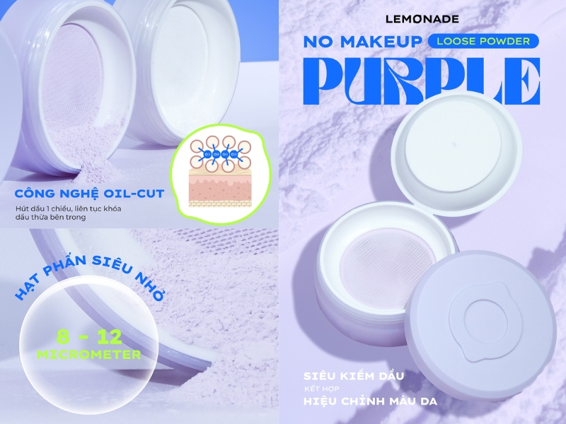 Phấn phủ mỏng nhẹ kiềm dầu thuần chay chống nắng Lemonade Supermatte No Makeup Loose Powder
