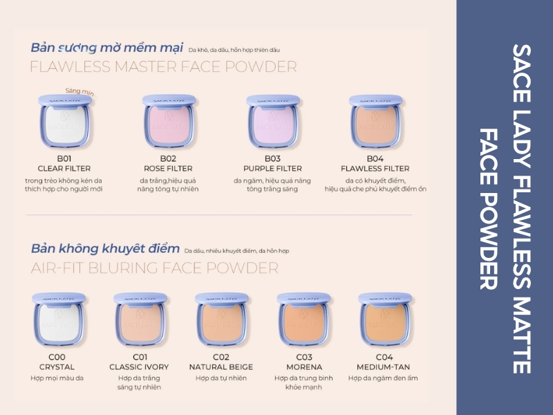 Bảng màu của Sace Lady Flawless Master Face Powder