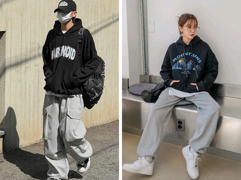 outfit áo hoodie form rộng quần jogger