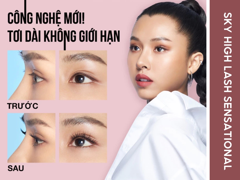 Trước và sau khi sử dụng Maybelline Sky High Lash Sensational