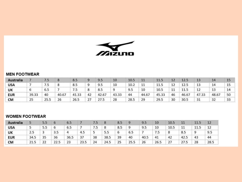 Bảng size giày Mizuno