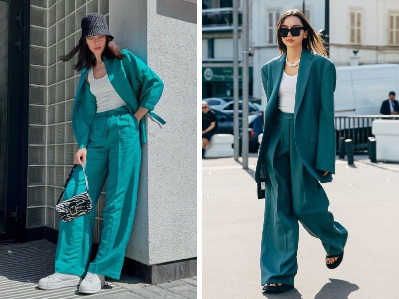 Set vest nữ màu xanh cổ vịt