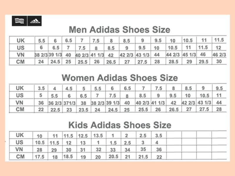 Bảng size giày Adidas