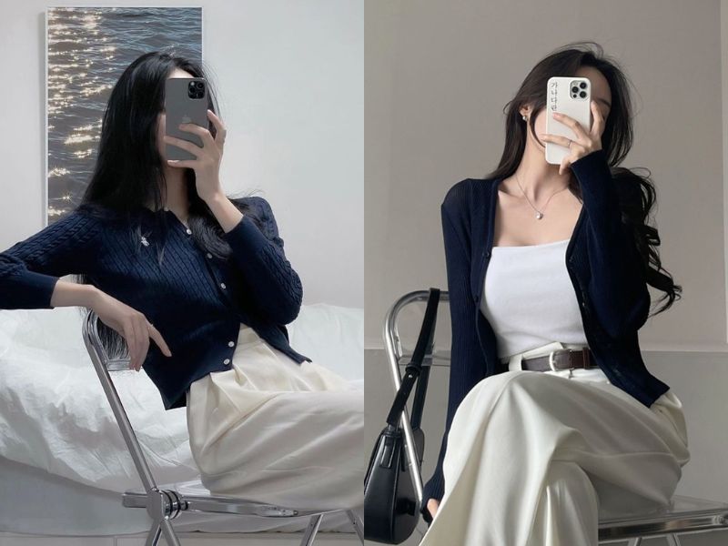 Phối Áo cardigan chàm cho nữ