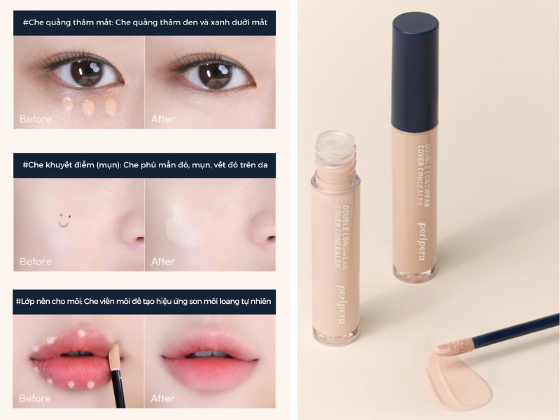 Trước sau khi dùng Peripera Double Longwear Cover Concealer