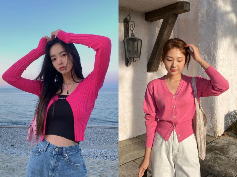 Áo hồng cánh sen đi cùng quần jean 