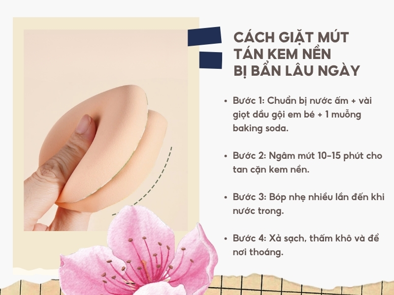 Cách giặt mút tán kem nền bị bẩn lâu ngày.