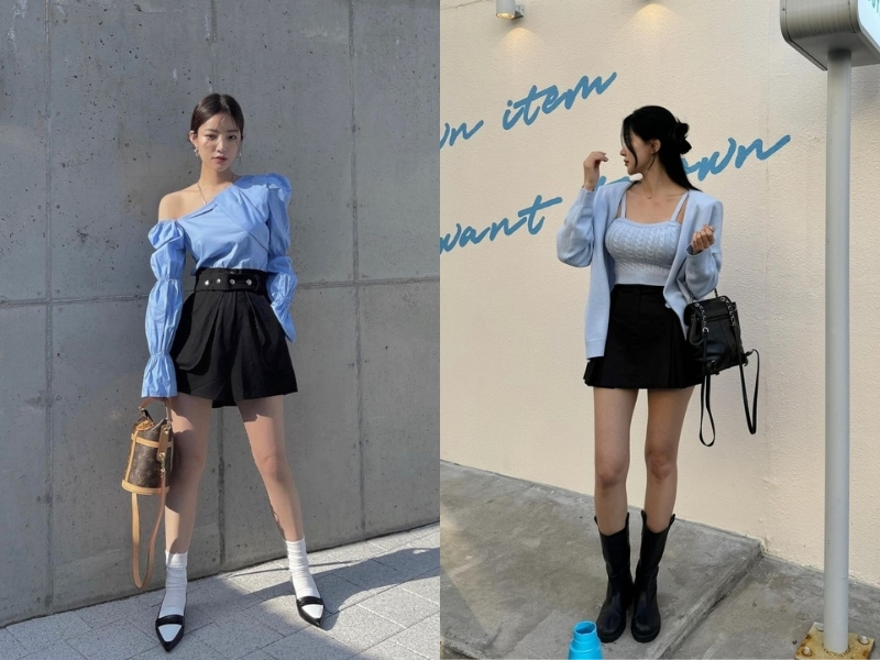 Sự tương phản giữa xanh thiên thanh và đen