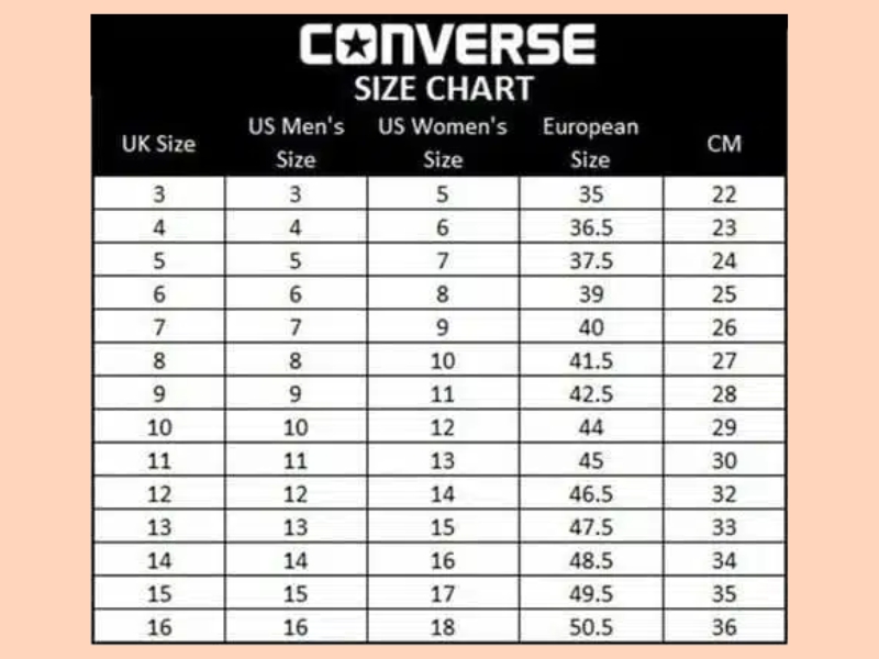 Bảng size giày Converse