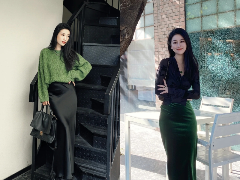 phối đồ Combo xanh rêu – đen