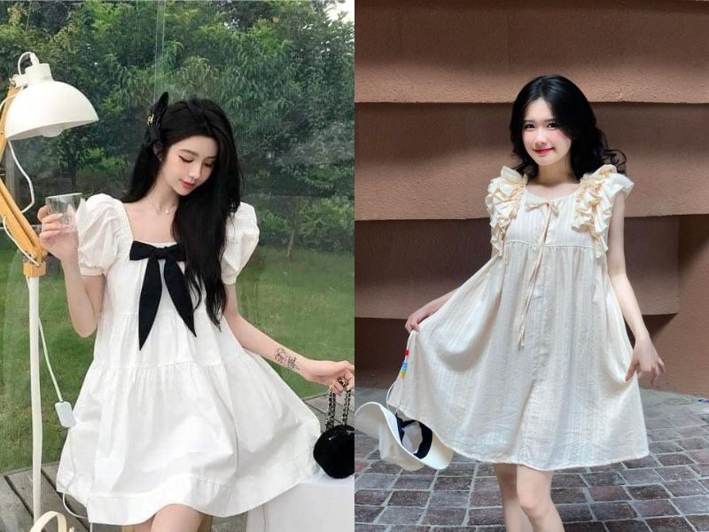 Váy babydoll cổ vuông