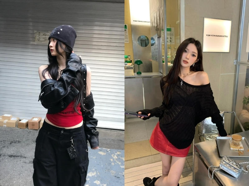 Phối đồ nữ màu đen với màu đỏ