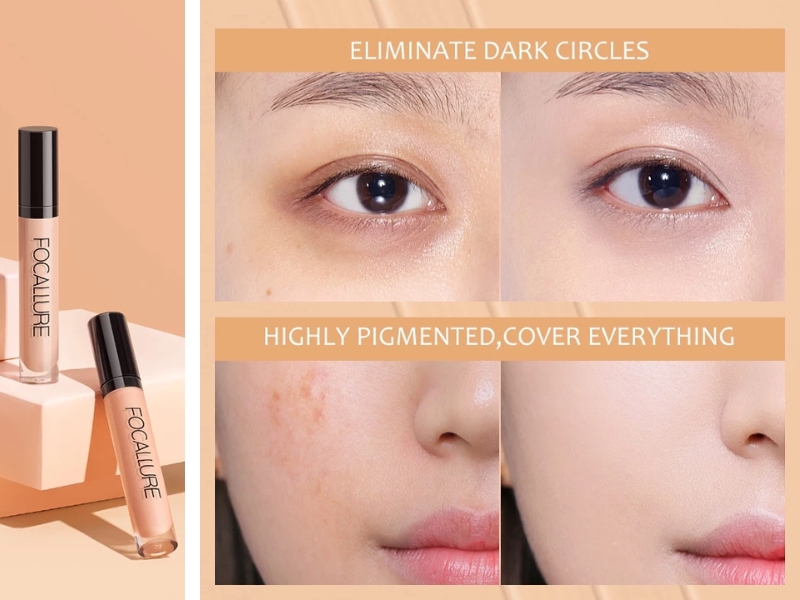 trước và sau khi sử dụng Focallure Full Coverage Concealer