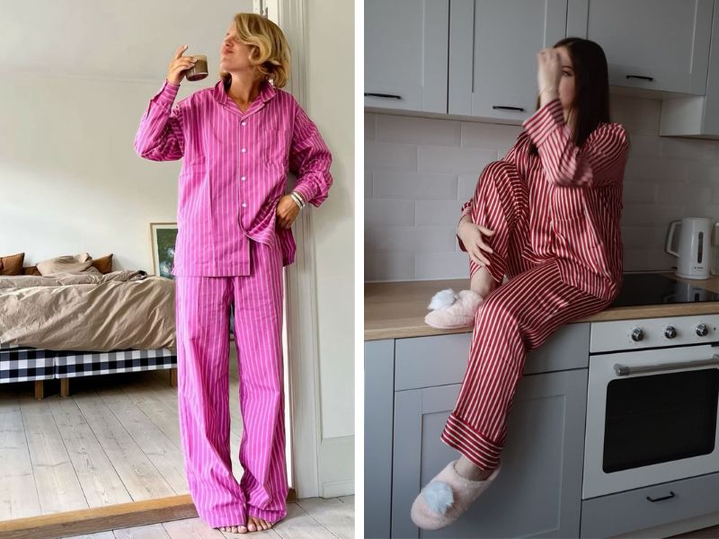 pijama sọc dọc cho dáng người nhỏ
