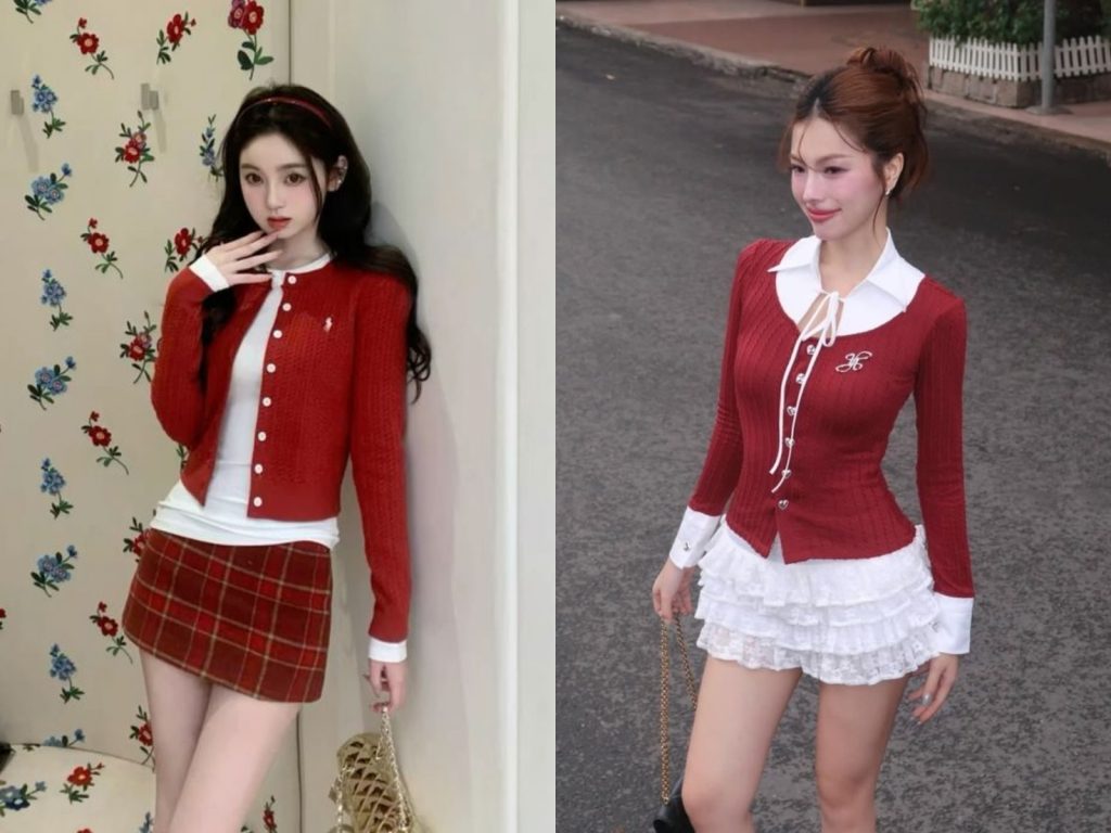 Phối màu đỏ đô với trắng