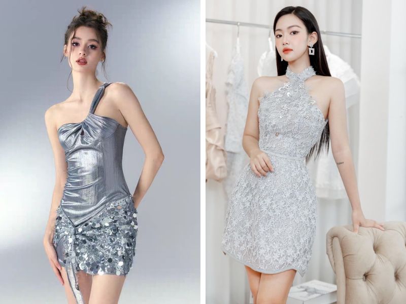 Đầm ngắn màu bạc