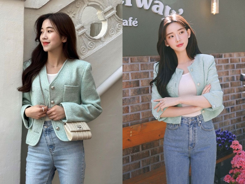 Kết hợp xanh ngọc và xanh jean 