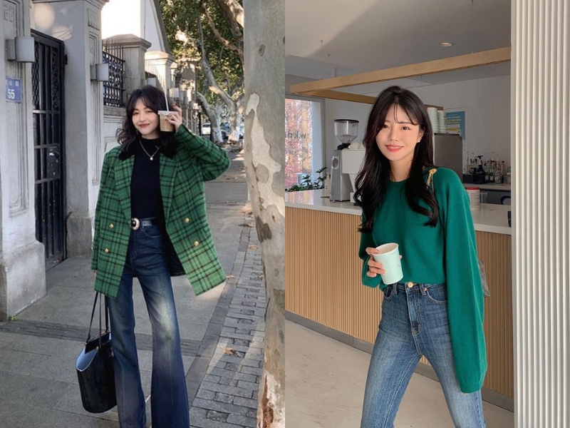 Xanh ngọc mix cùng jean 