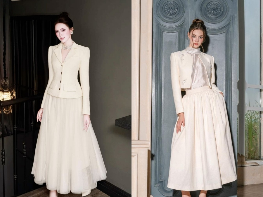 Outfit ivory và trắng tạo hiệu ứng sang chảnh tinh tế