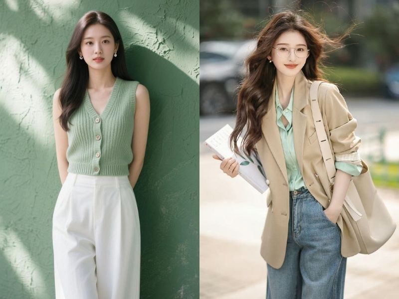 Phối Áo xanh mint với quần basic 