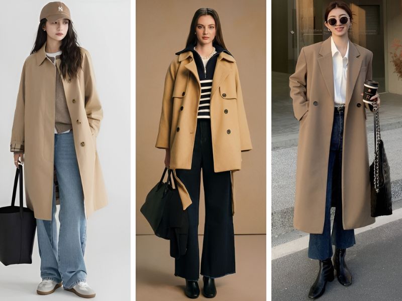 Phối áo măng tô với quần jean