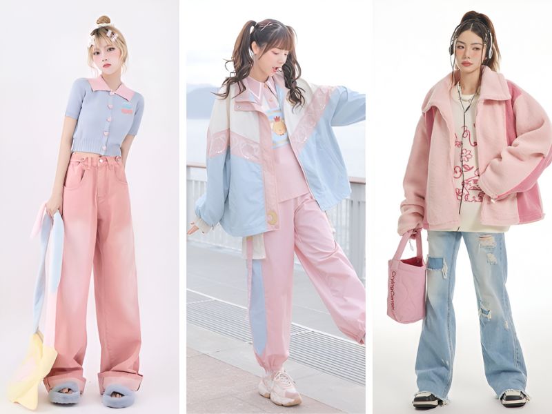 Phối màu hồng pastel và xanh dương nhạt