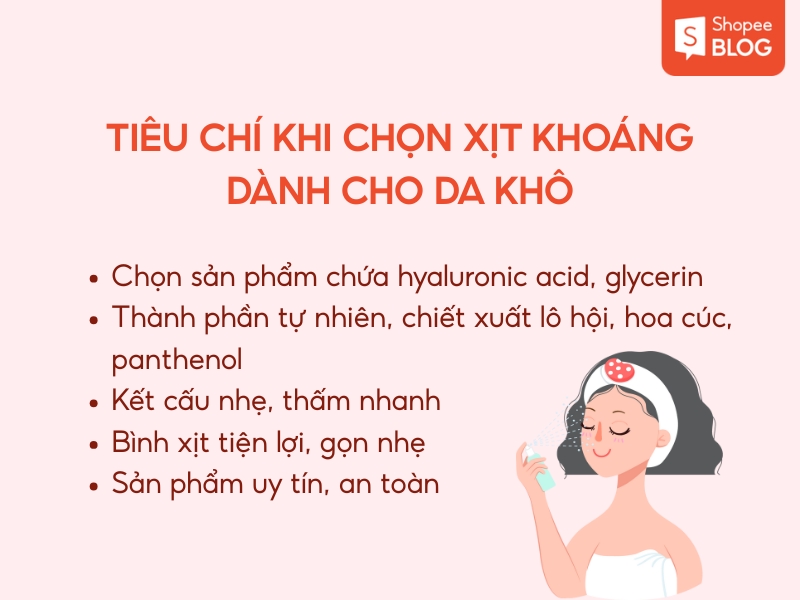 tiêu chí chọn xịt khoáng cho da khô