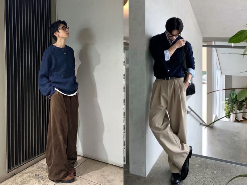 Outfit mix cùng áo sweater chàm “basic”