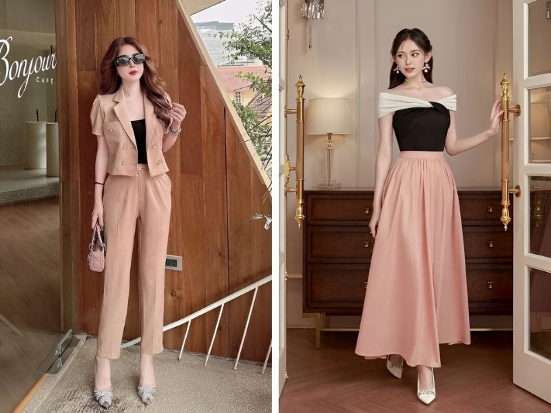 Phối áo màu đen với item màu hồng cam 