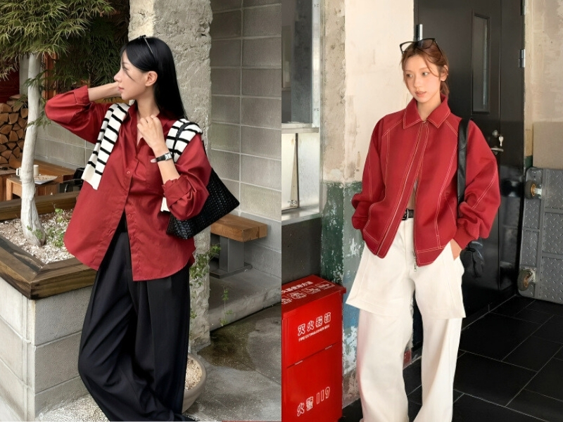 Cách phối áo đỏ thanh lịch và tinh tế