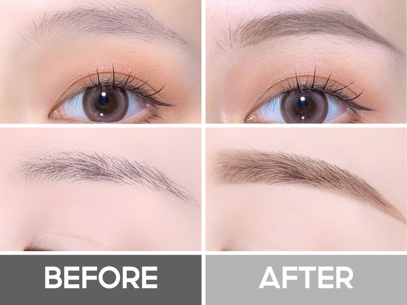 Trước và sau khi dùng kẻ mày The Face Shop