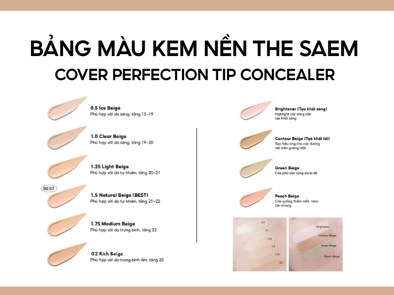 Bảng màu kem che khuyết điểm The Saem Cover Perfection Tip Concealer