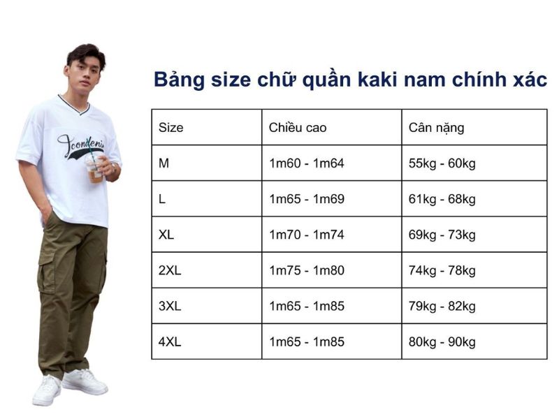 bảng size quần áo nam