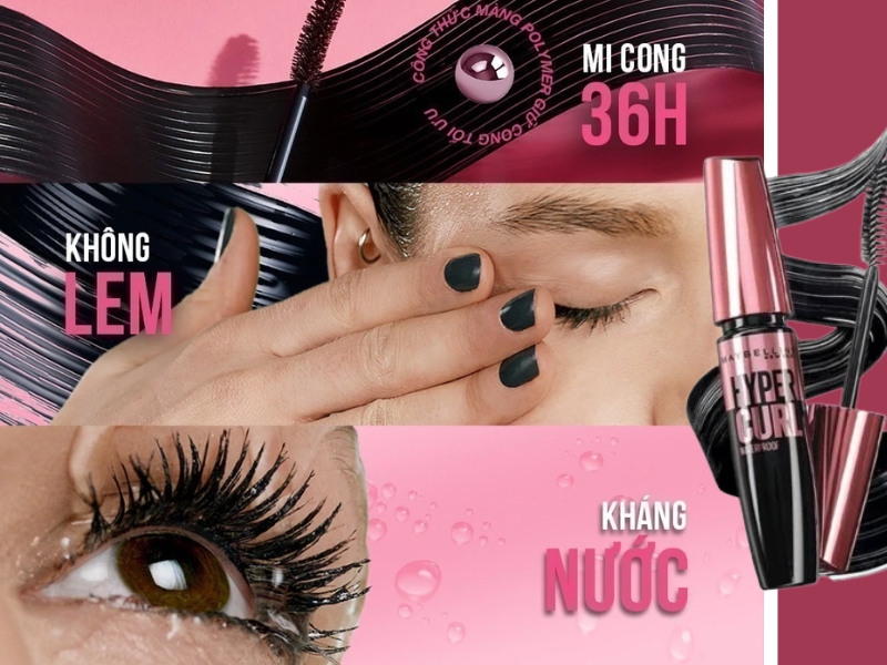 hiệu ứng mi của Maybelline Hyper Curl Waterproof