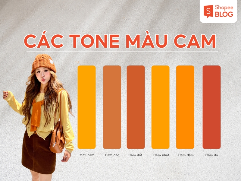 Bảng các tone màu cam từ cam đất, cam pastel đến cam rực