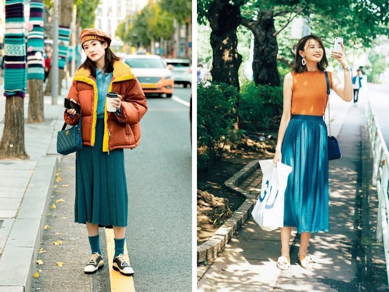 Cách phối đồ với màu cam và xanh cổ vịt