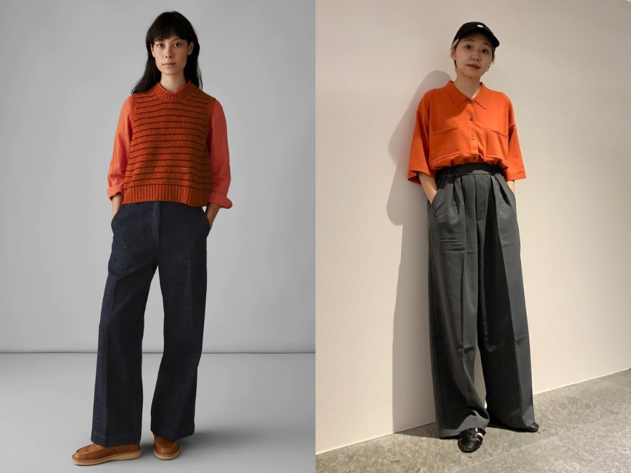 Kết hợp áo màu cam cùng quần đen